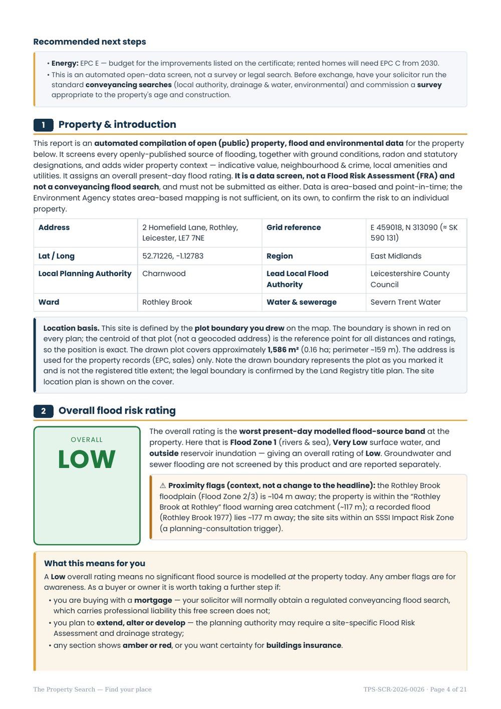 Sample report page 4: Overall flood rating and what it means