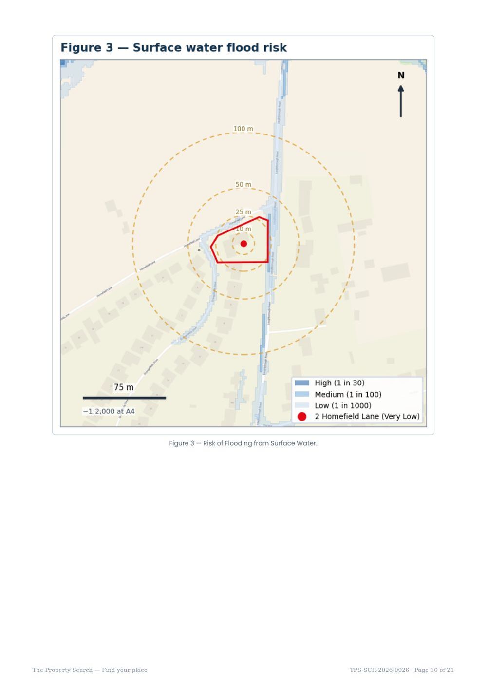 Sample report page 10: Surface water flood risk