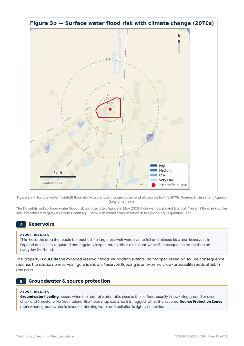 Sample report page 11: Surface water in the 2070s, reservoirs, groundwater