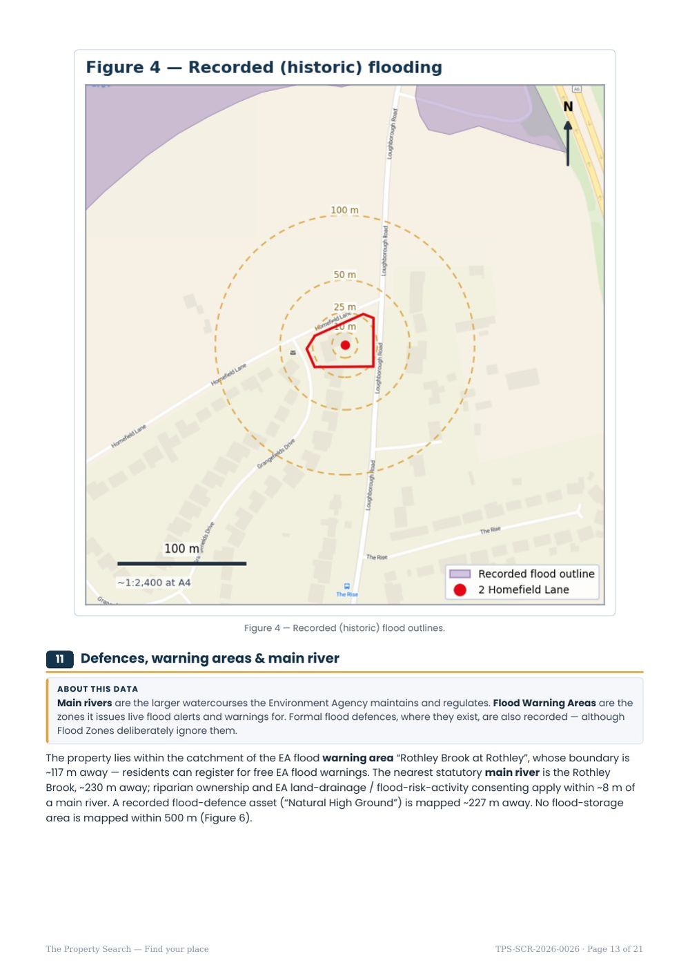 Sample report page 13: Recorded (historic) flooding