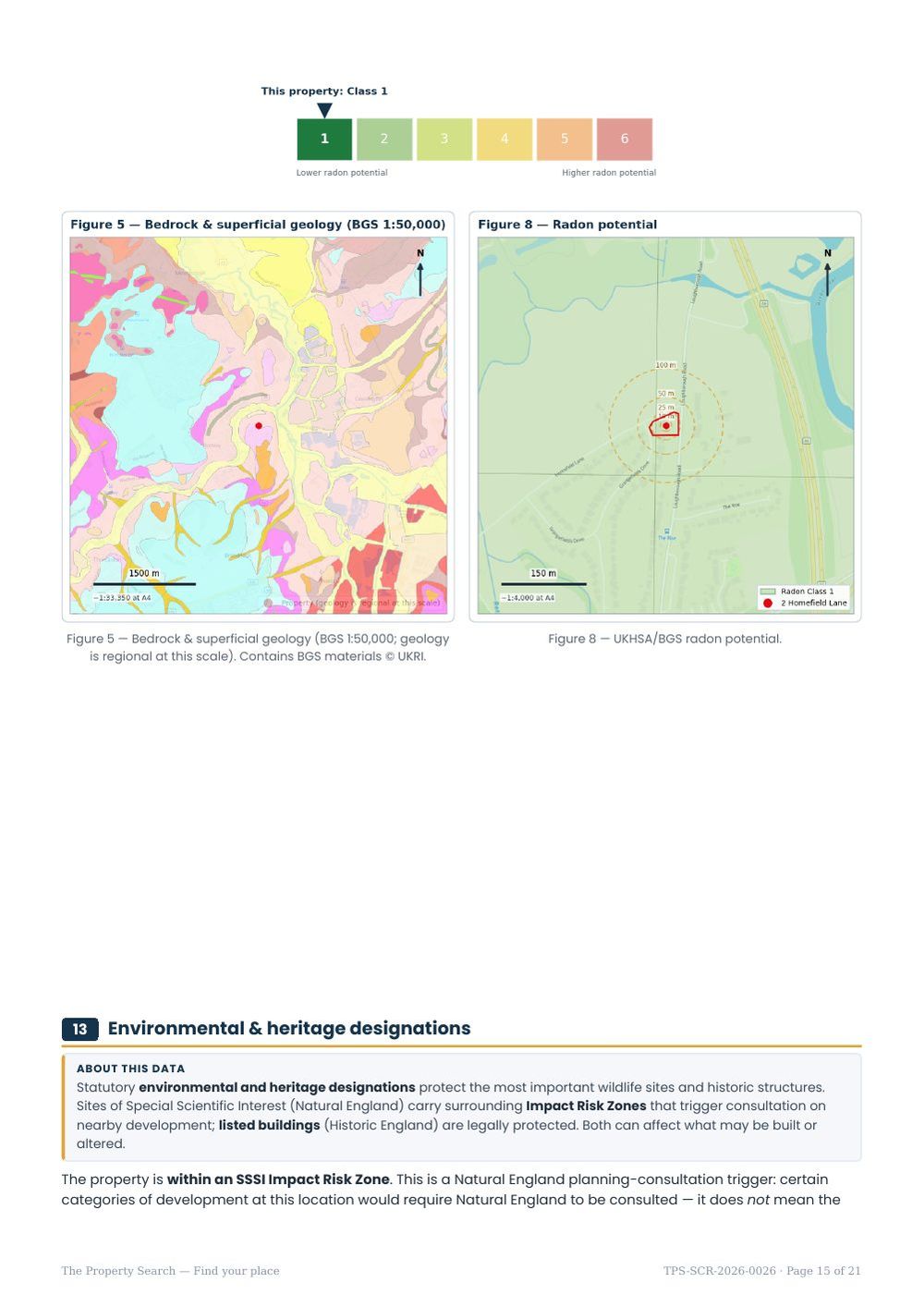 Sample report page 15: Geology & radon maps